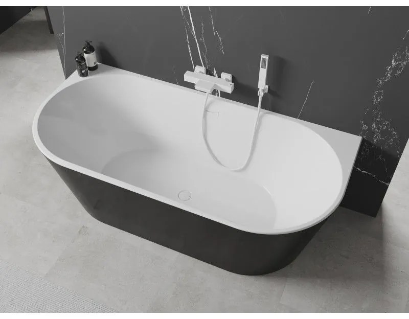 Mexen Oval, voľne stojaca nástenná vaňa 180 x 80 cm, biela-čierna, biely prepad, 52671808075-20