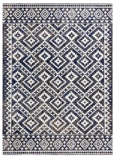 Moderný koberec MUNDO E0561 diamanty, cikcak 3D outdoor modro / béžový