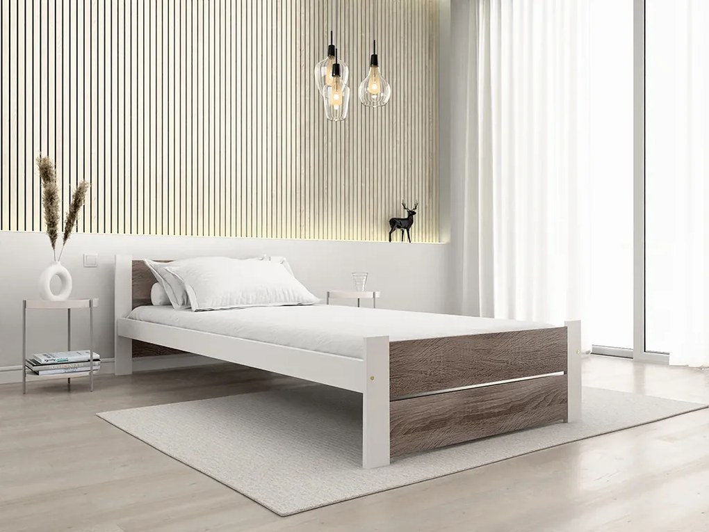 Posteľ IKAROS DOUBLE 80 x 200 cm, biela/dub hľuzovka Rošt: Bez roštu, Matrac: Matrac COCO MAXI 20 cm