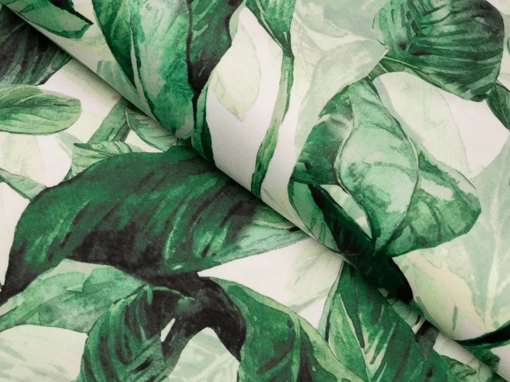 Biante Zamatový záves Tamara TMR-028 Veľké zelené listy 135x250 cm