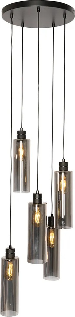 Inteligentné závesné svietidlo čierne s dymovým sklom vrátane 5 Wifi A60 - Stavelot