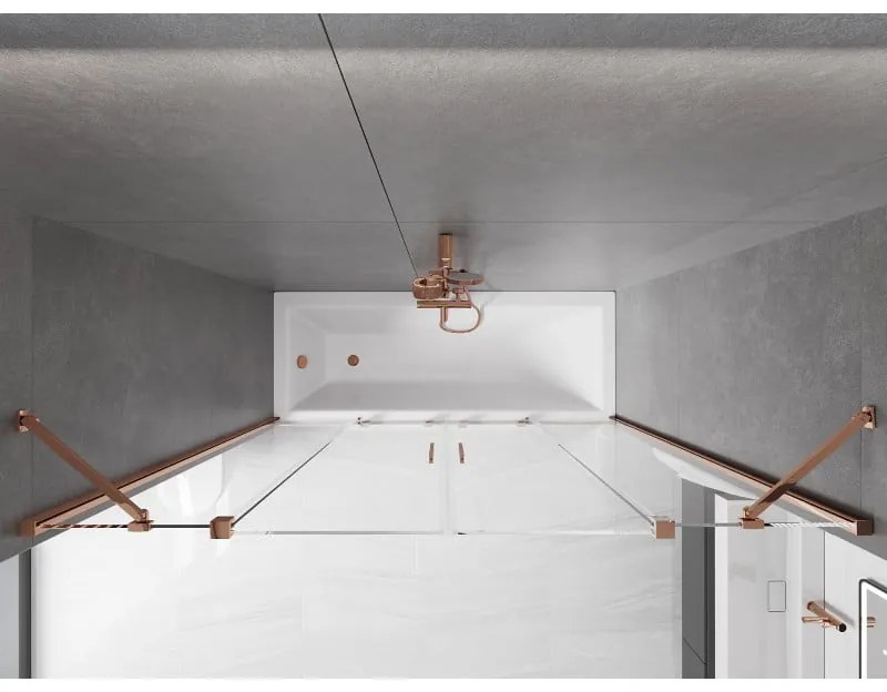 Mexen Velar Duo, vaňová zástena 2-krídlová s posuvnými dverami 190 x 150 cm, 8mm číre sklo, ružové zlato profil, 896-190-000-02-60