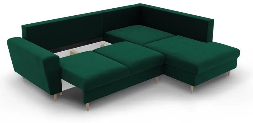 Zelená zamatová rozkladacia/s úložným priestorom rohová pohovka (pravý roh/do L) Kyoto – Cosmopolitan Design