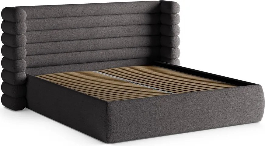 Tmavosivá čalúnená dvojlôžková posteľ s úložným priestorom s roštom 180x200 cm Mount – Micadoni