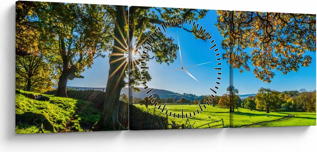 Obraz - Výhľad na pole (s hodinami) (90x30 cm)