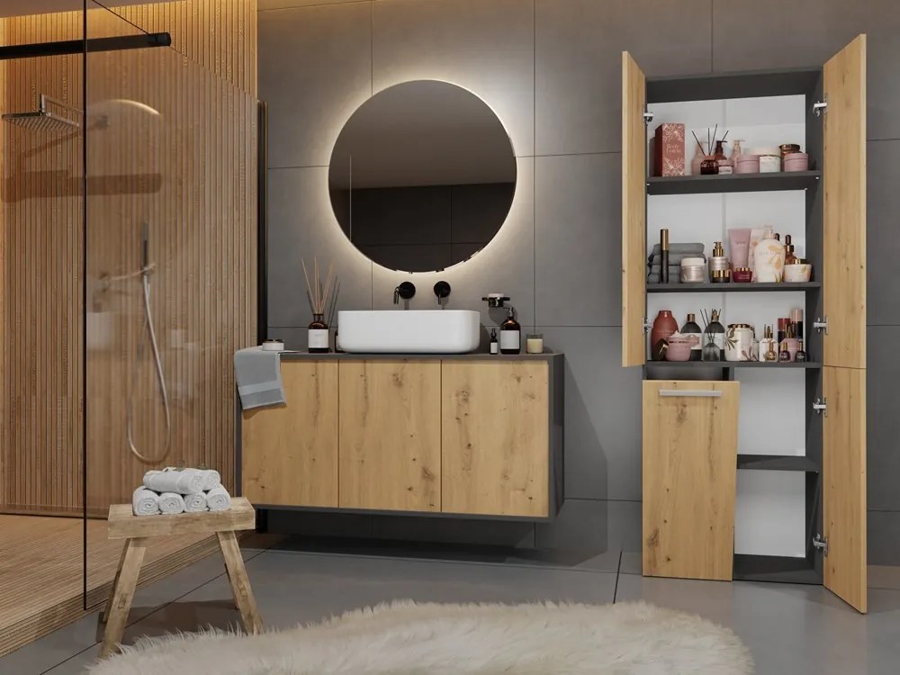 Kúpeľňová skrinka s košom na bielizeň NEL ART I antracit/dub artisan