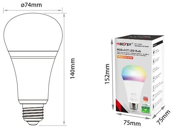 LED Solution Mi-Light MiBoxer ZIGBEE LED žiarovka RGB+CCT 12W E27 FUT105Z