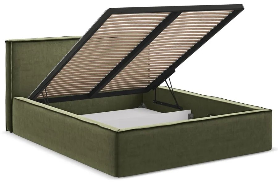 Zelená čalúnená dvojlôžková posteľ s úložným priestorom s roštom 160x200 cm Anani – Makamii