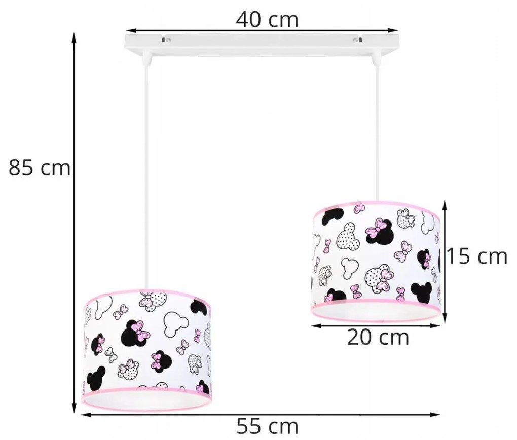 Detské závesné svietidlo Minnie, 2x textilné tienidlo so vzorom