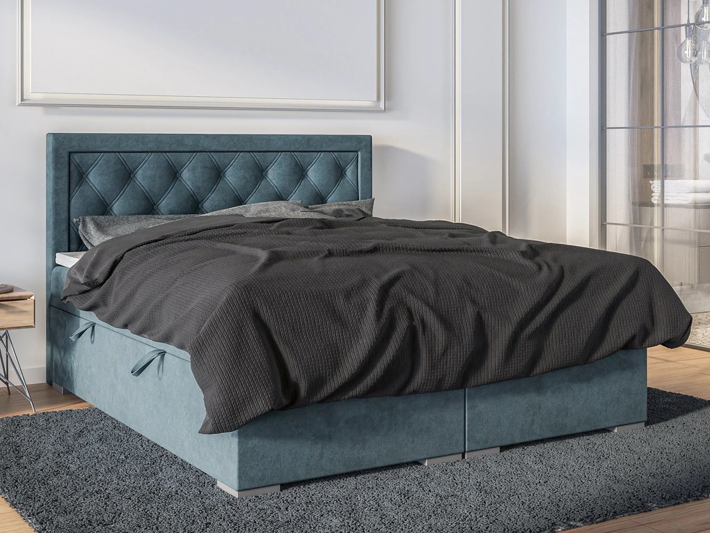Manželská posteľ Boxspring 180 cm Maximilian (džínová modrá) (s matracom a úl. priestorom). Akcia -21%. Vlastná spoľahlivá doprava až k Vám domov. 1043416