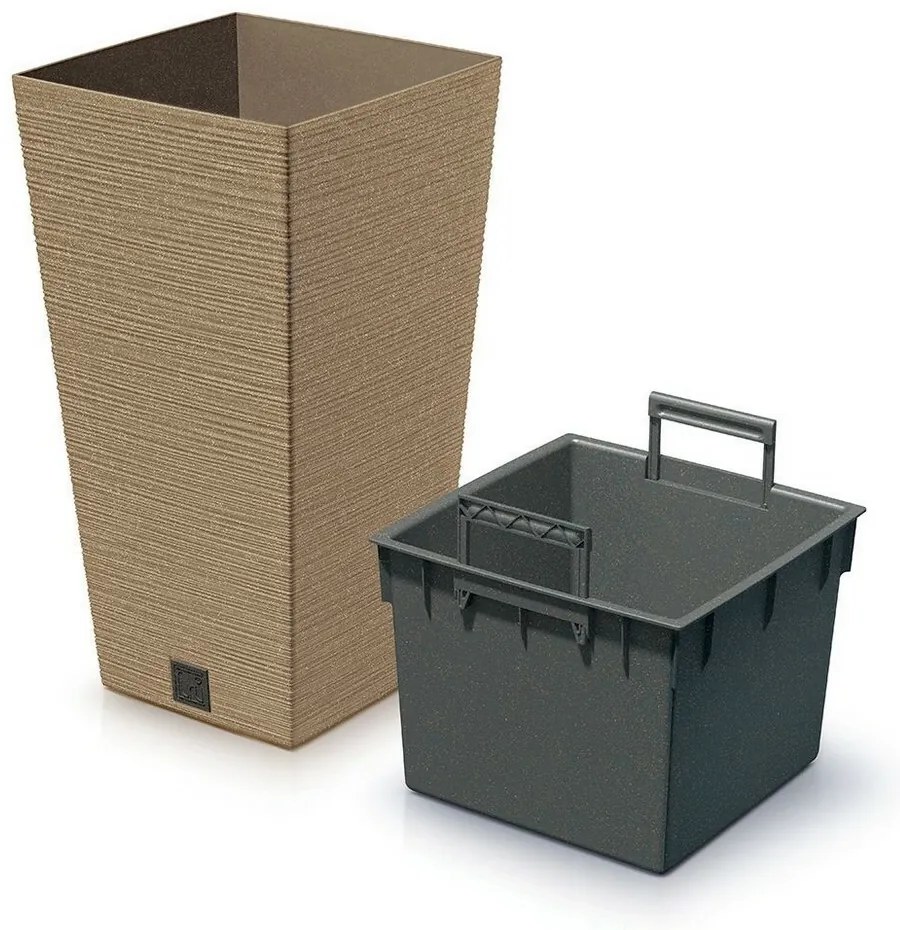 Kvetináč FURU SQUARE ECO WOOD s vložkou 39, 5 cm,hnedý
