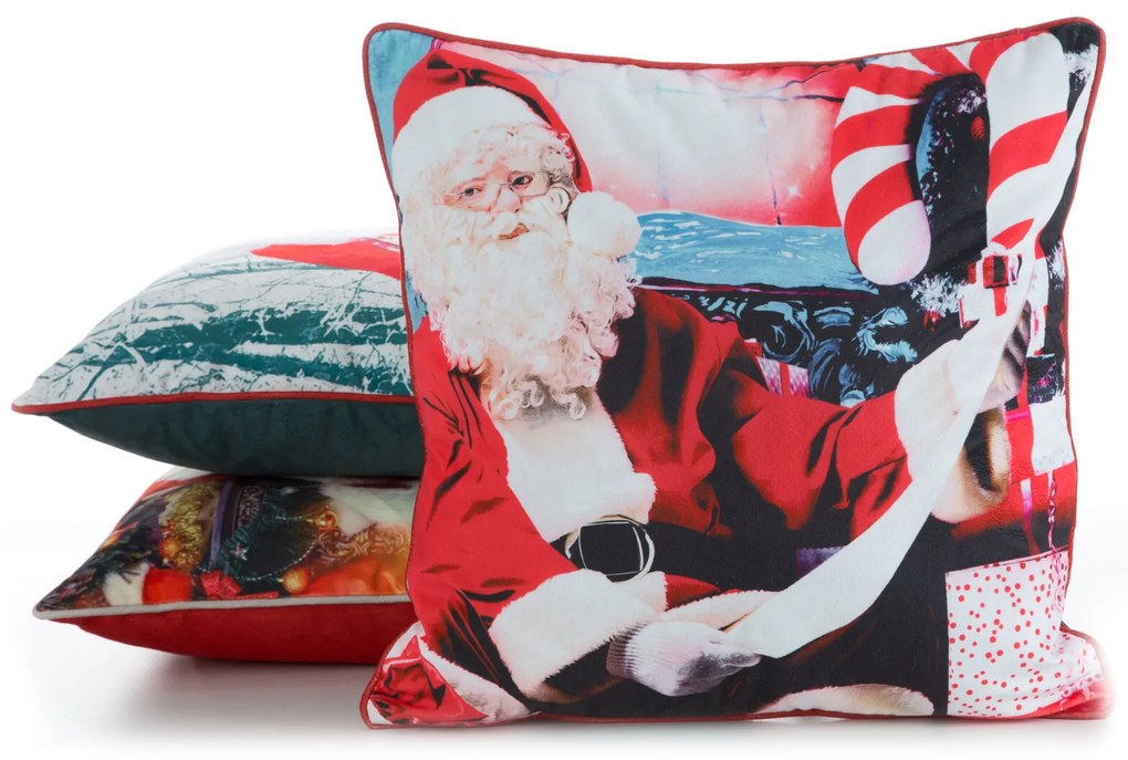 VIANOČNÁ DEKORAČNÁ OBLIEČKA NA VANKÚŠ SANTA2 45X45 CM VZOROVANÁ
