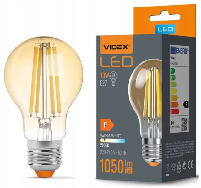 LED žiarovka AMBER filament - E27 - 10W - A60 AMBER - teplá biela