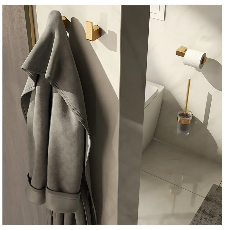 Biela/v zlatej farbe nástenná sklenená WC kefa Gedy Pirenei – Sapho