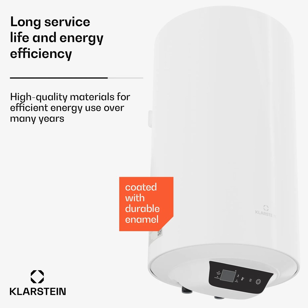 Klarstein ENDURAHEAT SMART 80, bojler, 80 litrov, 75°C. 1500 W, 3 veľkosti biely