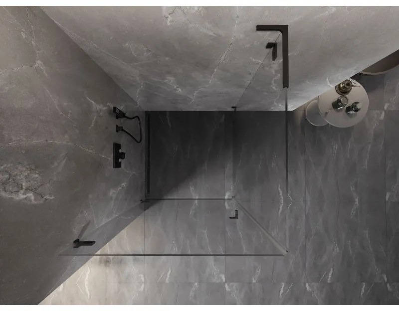 Mexen Lunar-B L výklopný sprchový kút ľavý 90 x 90 cm, číre sklo, čierna matná, 832L-090-090-70-00-L