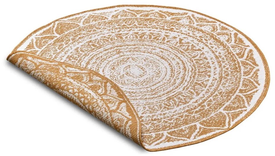 Okrovožlto-biely okrúhly vonkajší koberec ø 140 cm Siruma – NORTHRUGS