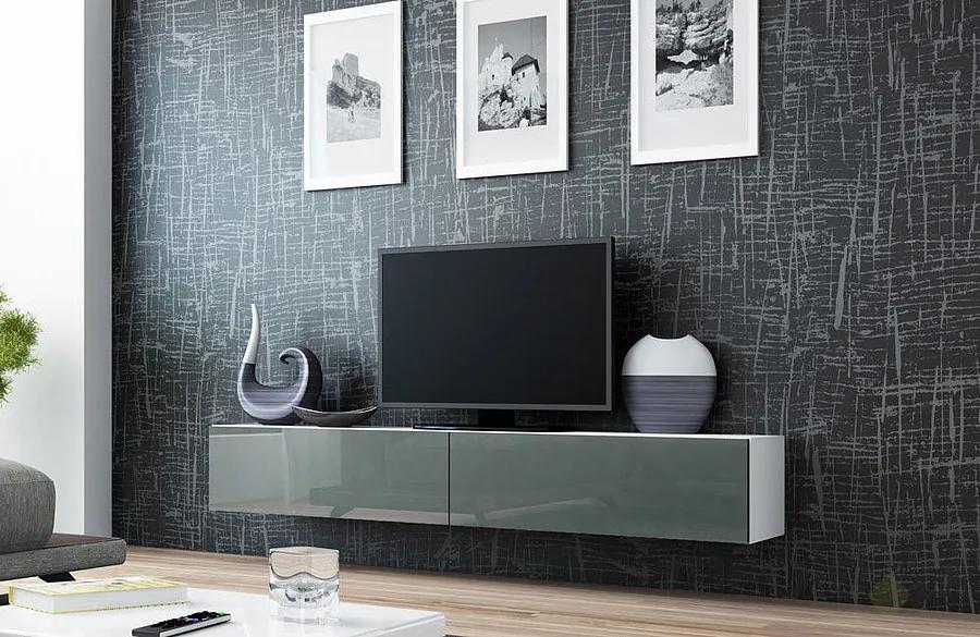 Moderný TV stolík Igore 180, bílá/šedý lesk