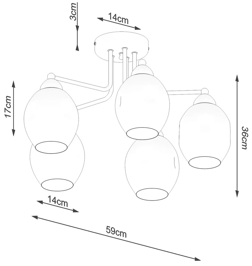 Stropné svietidlo Fillan, 5x grafitové sklenené tienidlo