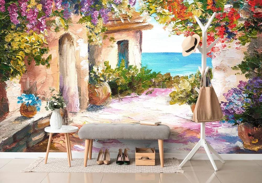 Krásna samolepiaca tapeta maľovaný domček pri mori