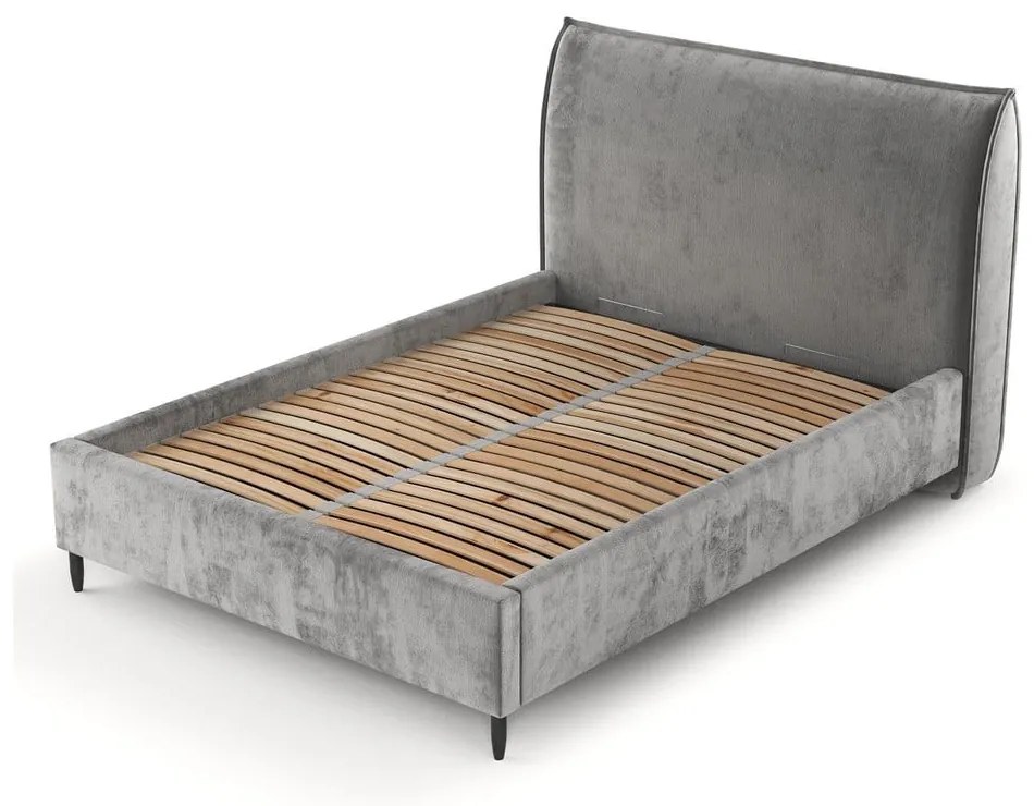 Sivá čalúnená dvojlôžková posteľ s úložným priestorom s roštom 140x200 cm Shell – Maison de Rêve