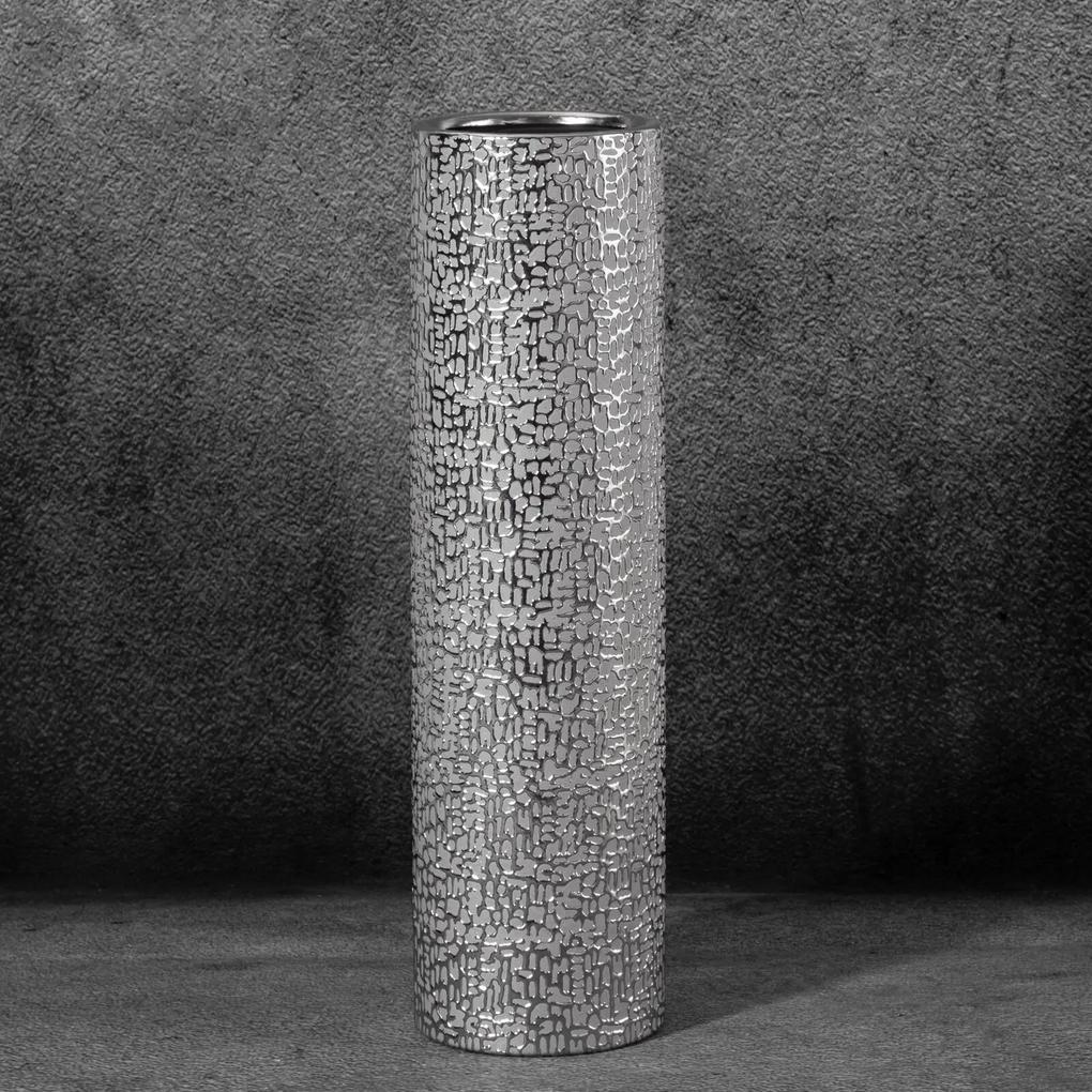 Váza dekoratívna RISO 11 X 40 cm, keramická hlina, strieborná