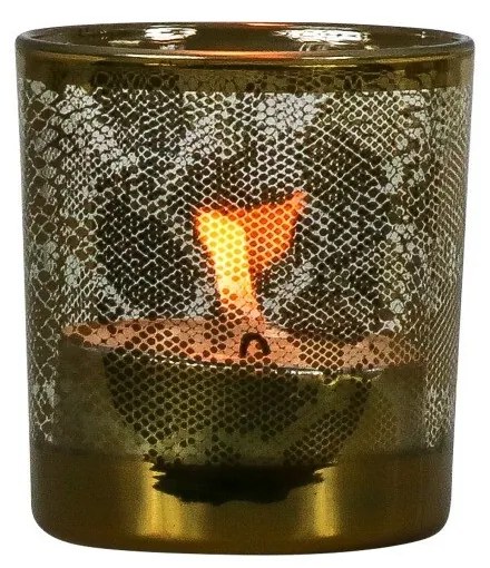 Zlatý sklenený svietnik s motívom hadej kože S - 7,3 * 7,3 * 8cm