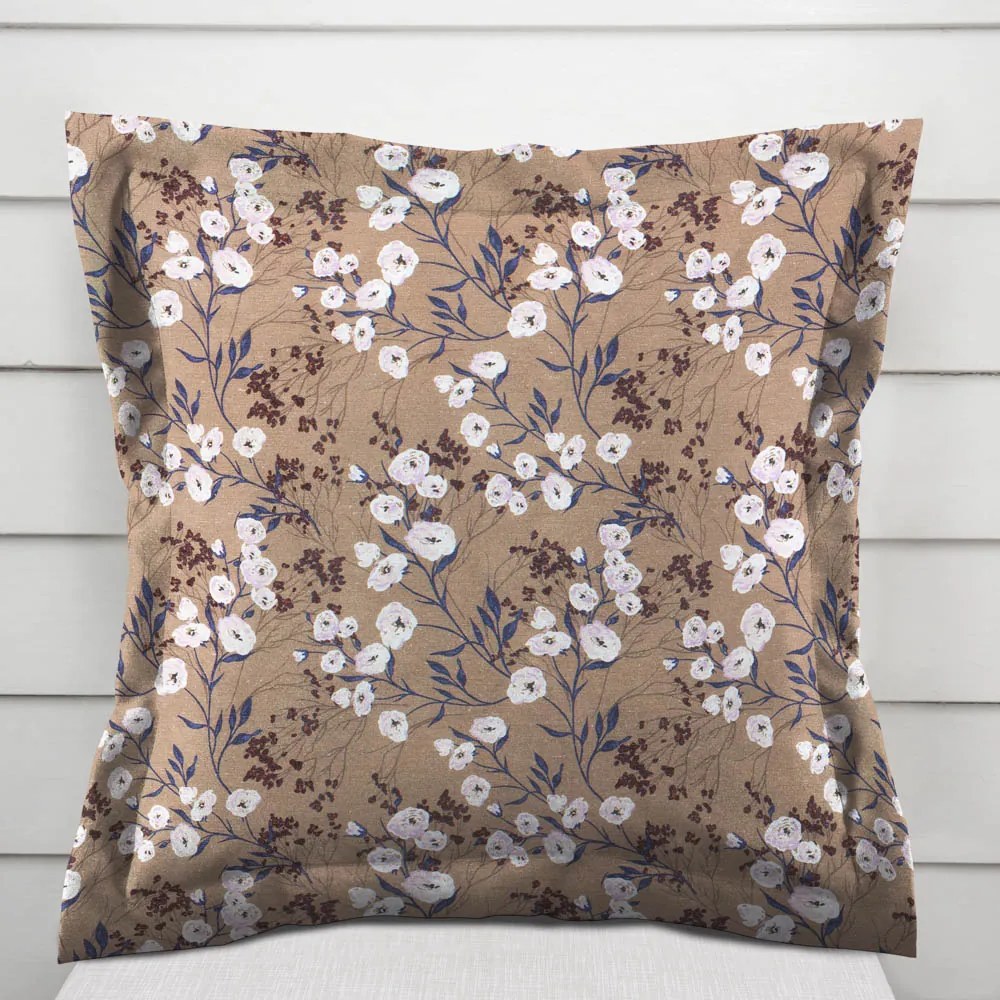 Biante Dekoračná obliečka na vankúš s lemom PML-036 Popínavé kvety na hnedom 45 x 45 cm