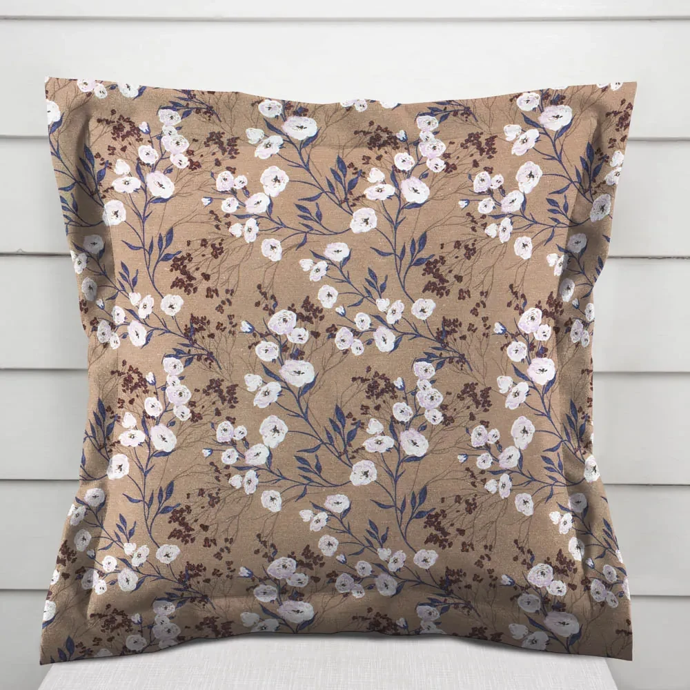 Biante Dekoračná obliečka na vankúš s lemom PML-036 Popínavé kvety na hnedom 45 x 45 cm