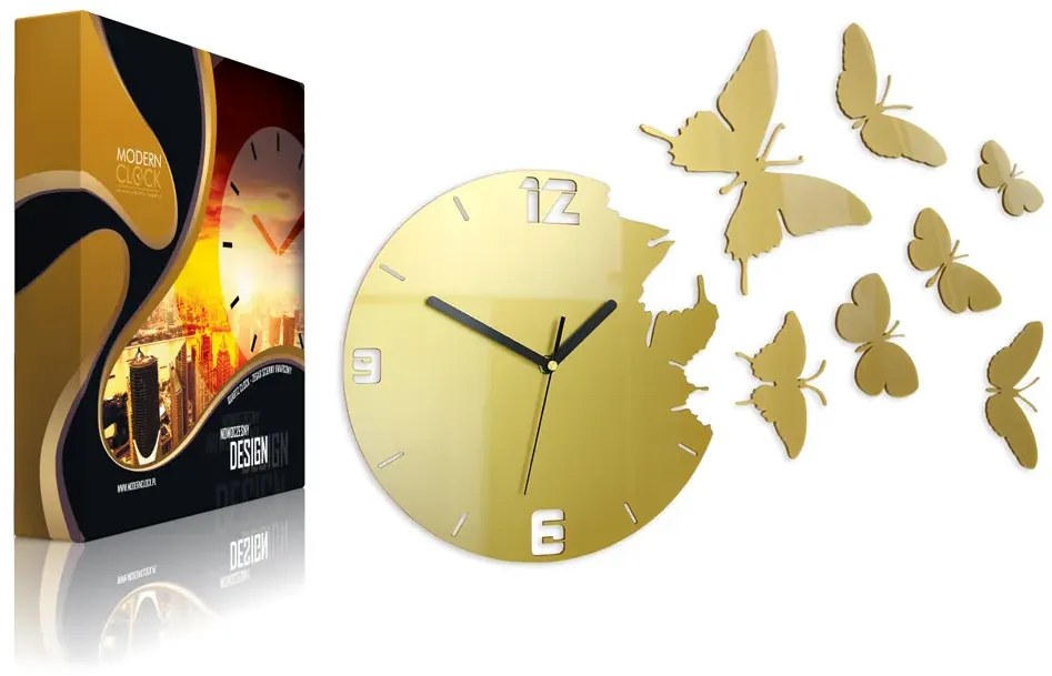 3D nalepovacie hodiny Butterfly zlaté