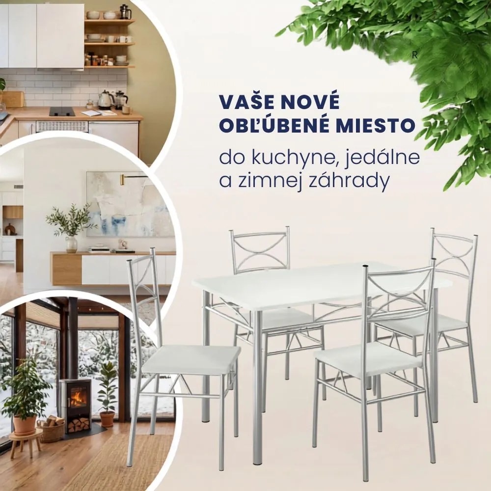 Jedálenská súprava PAUL, 5-dielna, zamatovo biela Jurhan