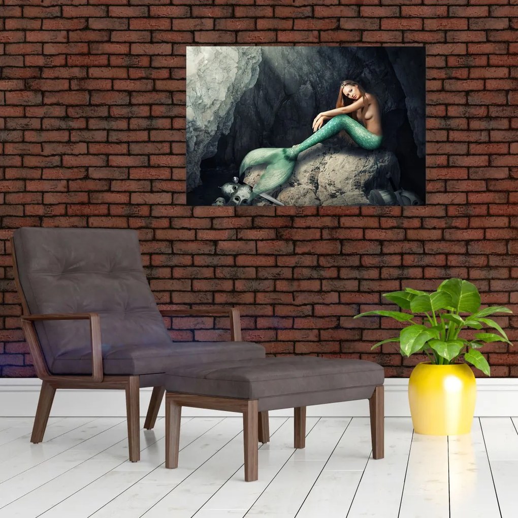 Obraz - Morská panna na skale (90x60 cm)
