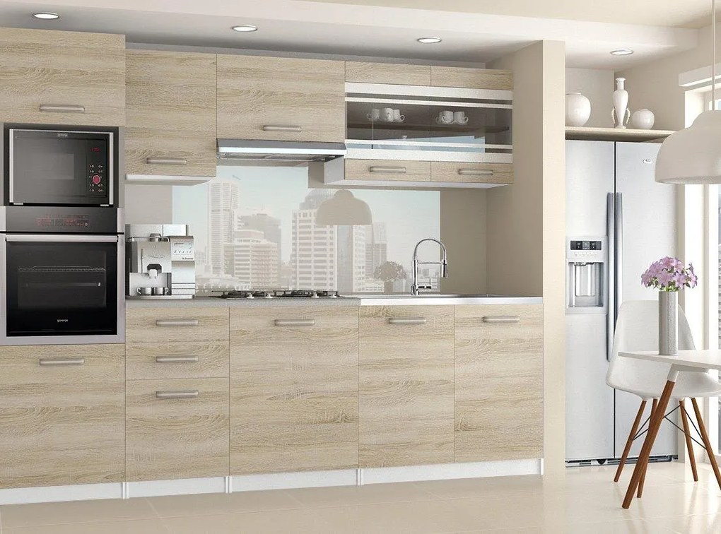 Kuchynská linka Belini 240 cm dub sonoma s pracovnou doskou Paula2  TOR PAULA2/4/WT/DS/0/B1