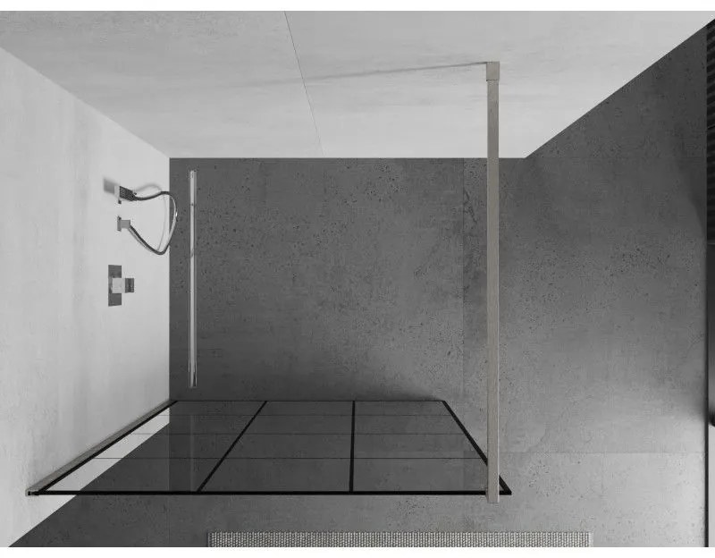 Mexen Kioto, sprchová zástena Walk-In 110 x 200 cm, 8mm číre sklo čierny vzor, brúsená oceľ profil, 800-110-101-97-77