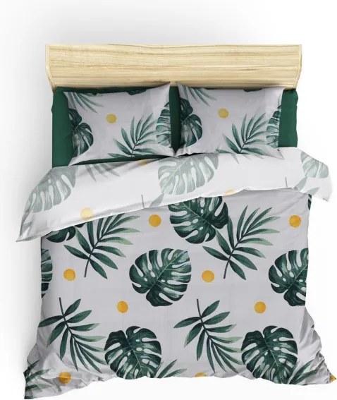 Bavlněný pique přehoz Monstera 200x235 cm zelený/bílý