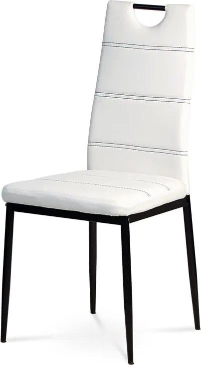jedálenská stolička, koženka biela, čierny lak