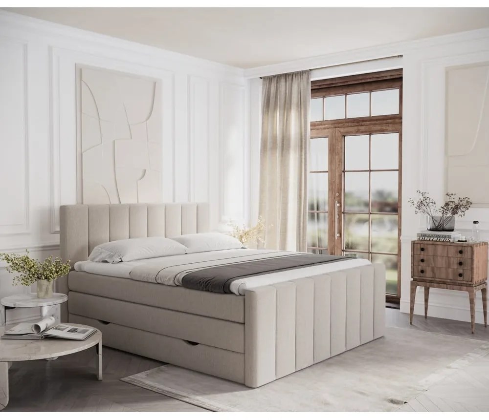 Béžová boxspring posteľ s úložným priestorom 160x200 cm Ruby – Maison de Rêve