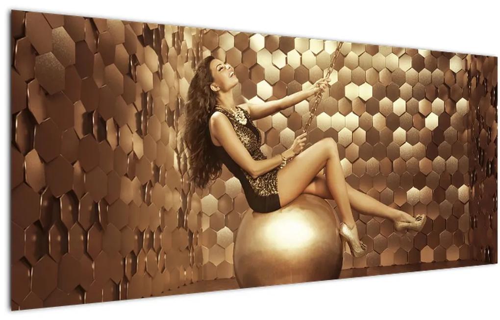 Obraz ženy v zlatej miestnosti (120x50 cm)