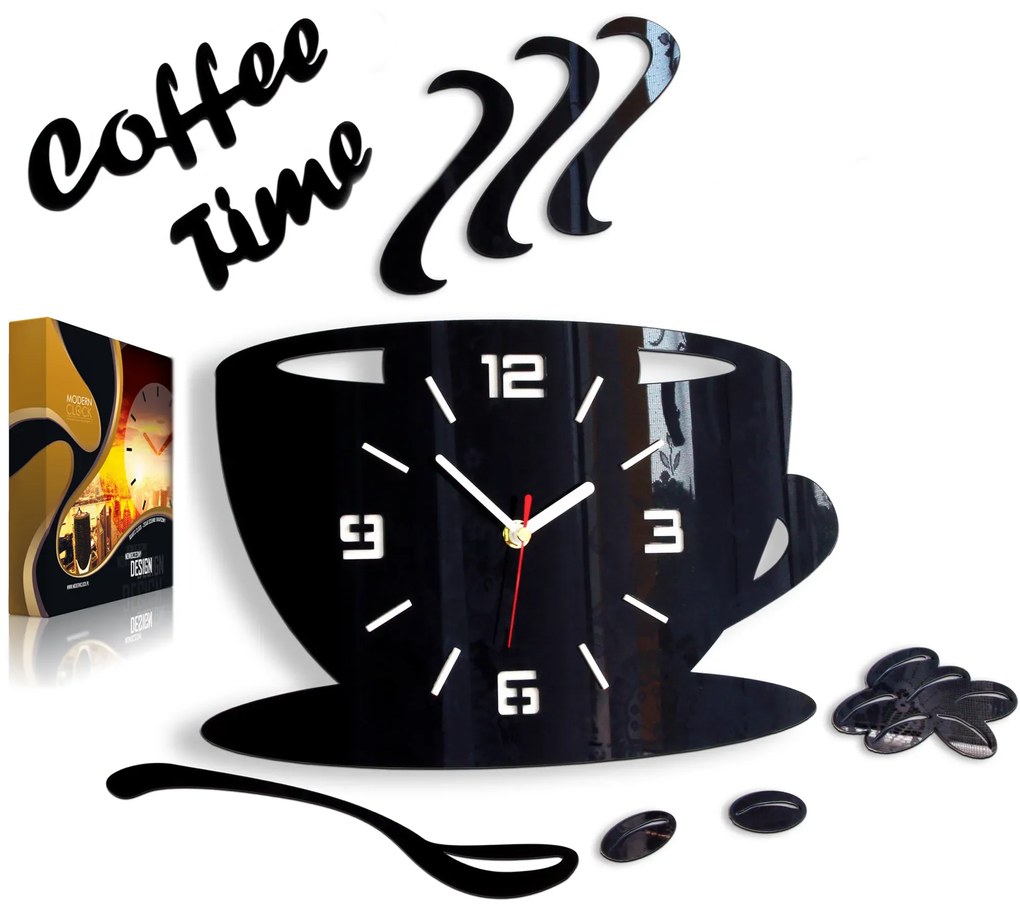 Nástěnné hodiny Coffee černé