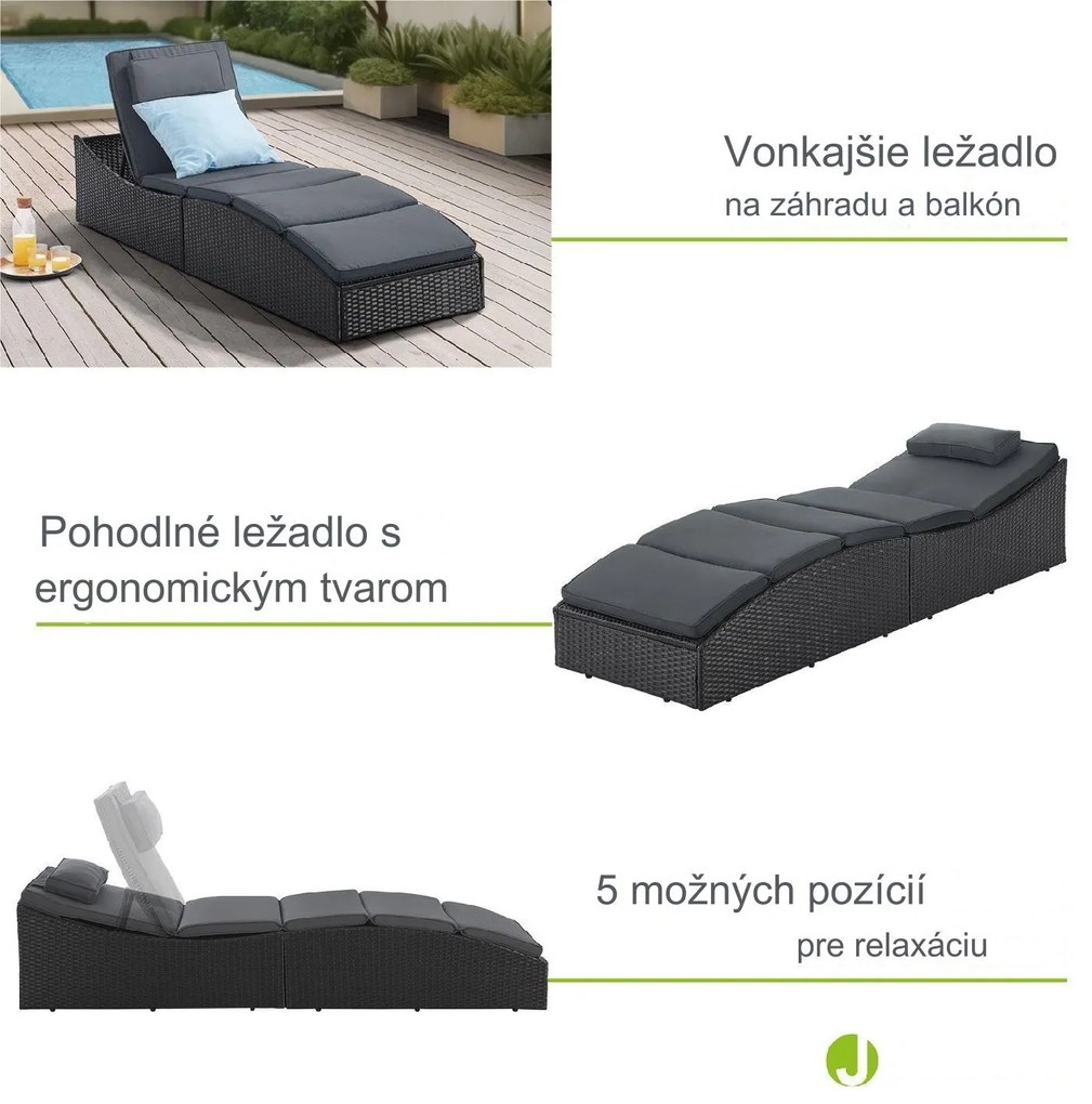 InternetovaZahrada Záhradné ratanové lehátko Lamia - čierna