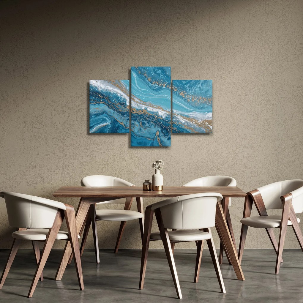 Obraz - Bledomodrý mramor so zlatom I. (90x60 cm)