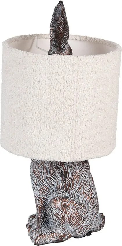Šedá stolná lampa králik s bielym chlpatým tienidlom Rabbi - Ø 20*43 cm / E27