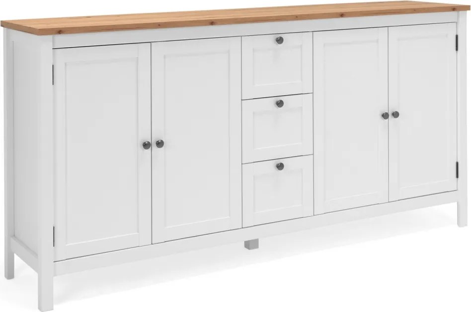 Široká úložná komoda Bergen, biela/dub artisan