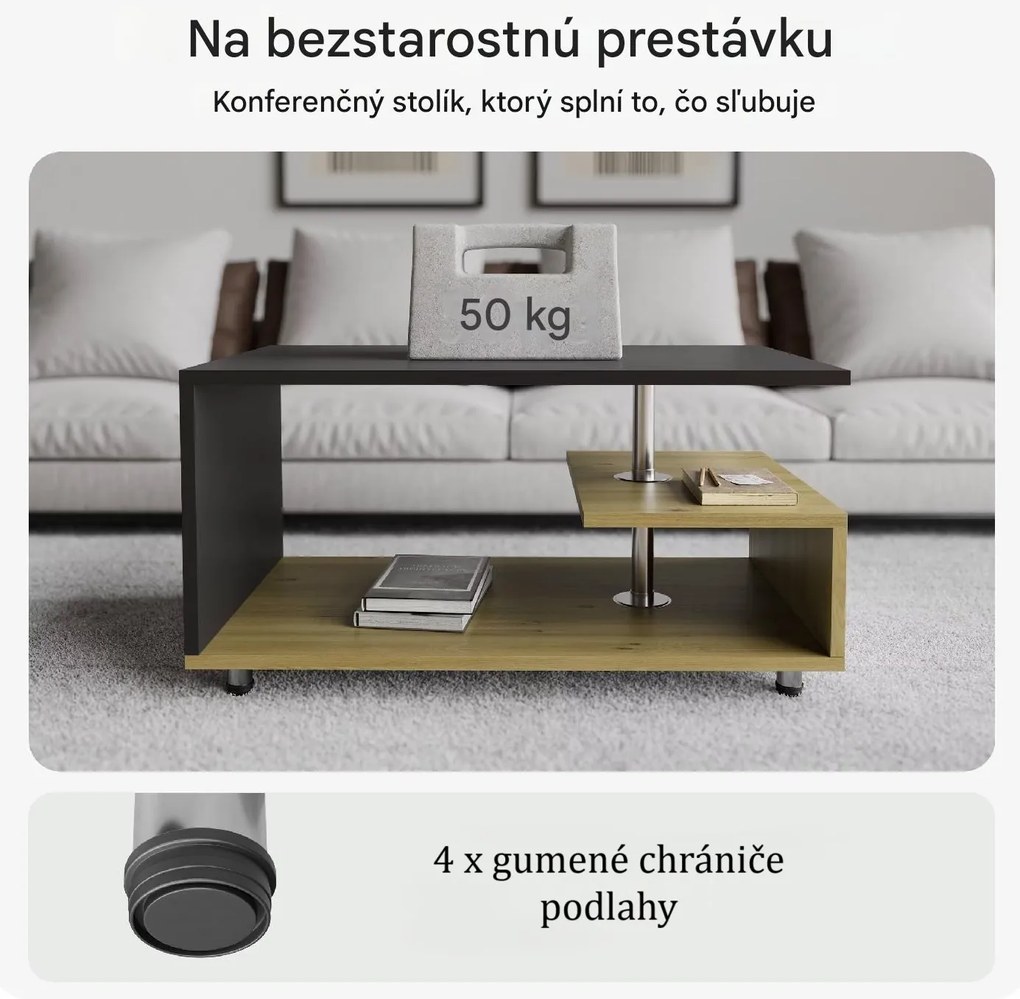 InternetovaZahrada Konferenčný stolík Orlando 95x55x50 cm - drevo/sivá