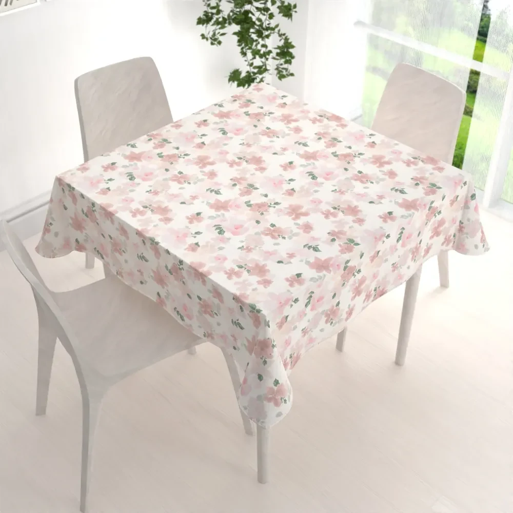 Biante Zamatový štvorcový obrus Tamara TMR-036 Ružovo-béžové akvarelové kvety na bielom 130x130 cm