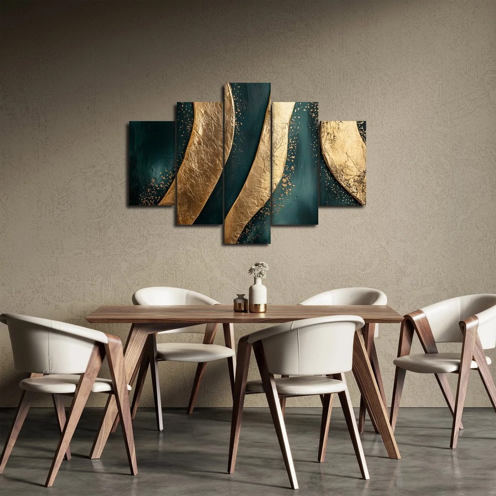Obraz - Zelená abstrakcia so zlatom I. (150x105 cm)