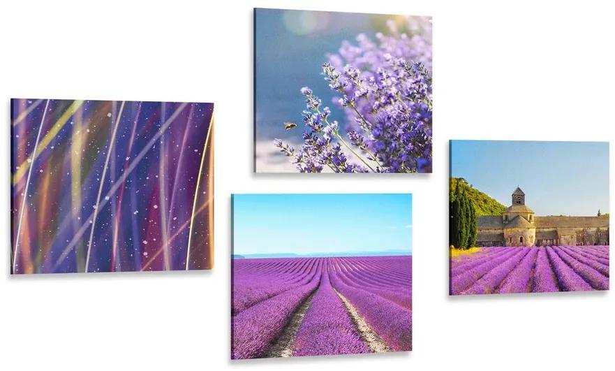 Set obrazov levanduľové pole s abstrakciou - 4x 40x40