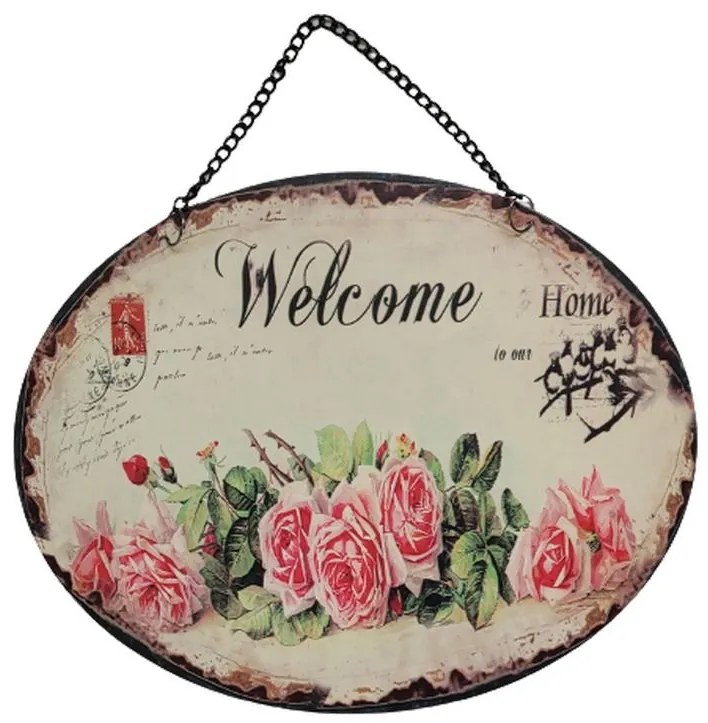 Závesná kovová ceduľa s retiazkou Welcome - 25*20 cm