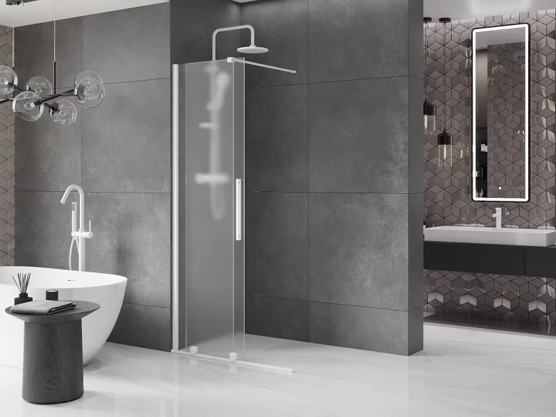 Mexen Velar, sprchová zástena s posuvnými dverami Walk-in 80 x 200 cm, 8mm sklo námraza, biela matná, 871-080-000-33-20