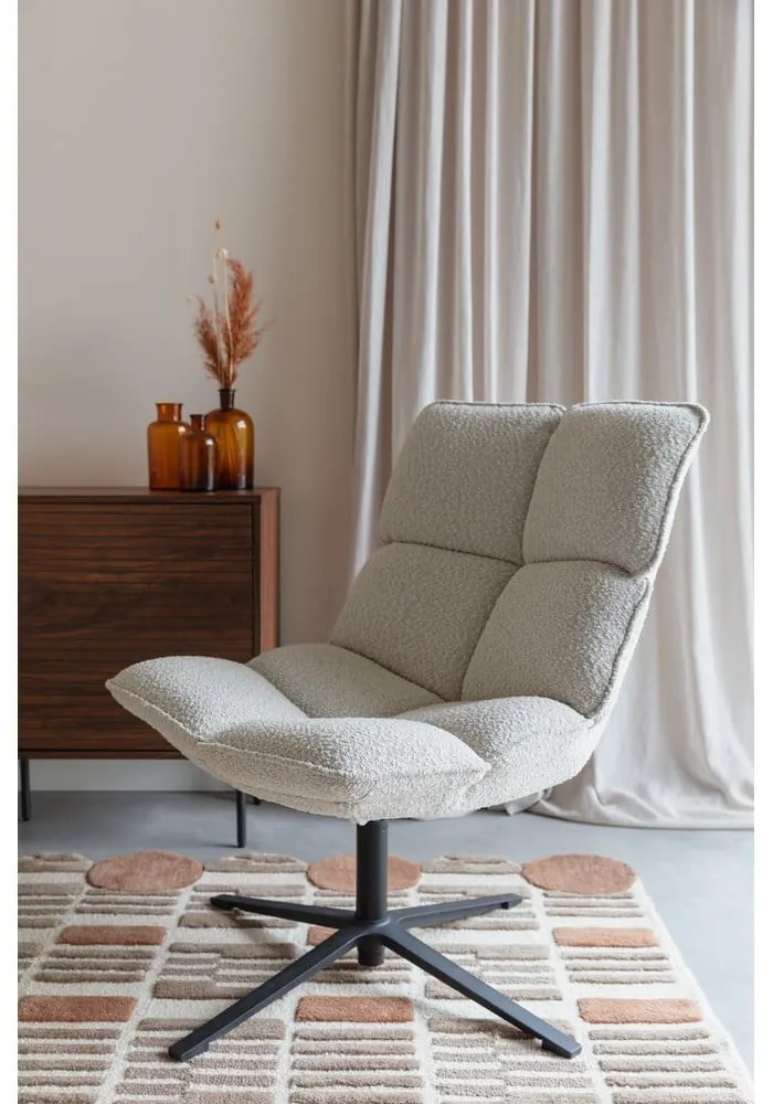 Krémové otočné kreslo z textílie buklé Bros – White Label